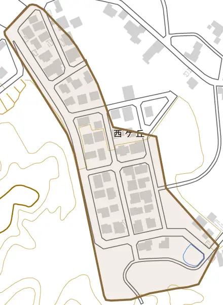 西ケ丘とその周辺の地図。町の範囲を重ねている