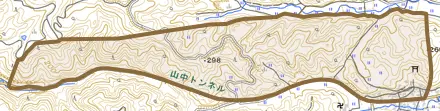 下山中とその周辺の地図。町の範囲を重ねている