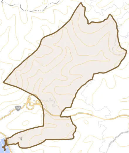 宿とその周辺の地図。町の範囲を重ねている