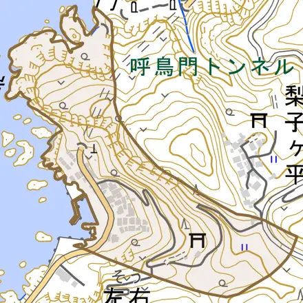 左右とその周辺の地図。町の範囲を重ねている