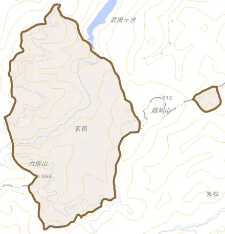 茗荷とその周辺の地図。町の範囲を重ねている