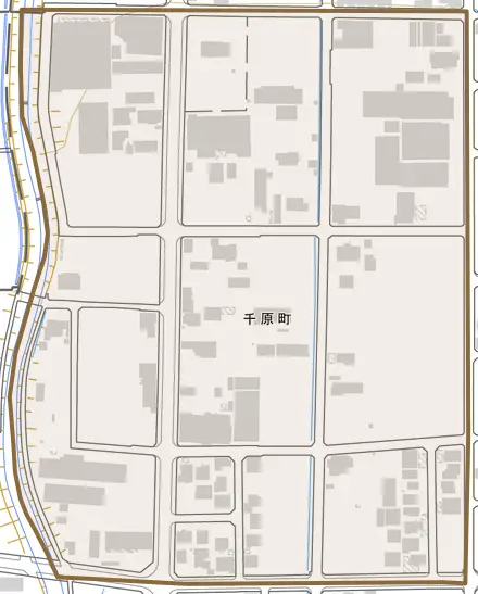 千原町とその周辺の地図。町の範囲を重ねている