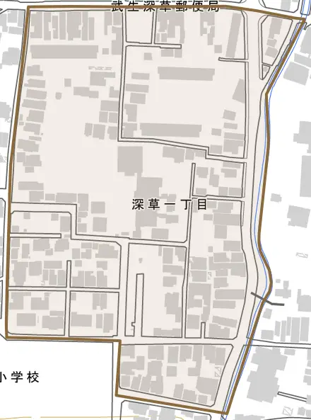深草とその周辺の地図。町の範囲を重ねている