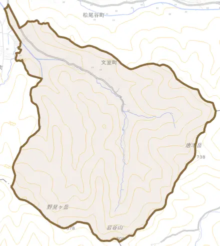 文室町とその周辺の地図。町の範囲を重ねている