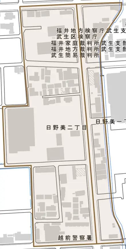 日野美とその周辺の地図。町の範囲を重ねている