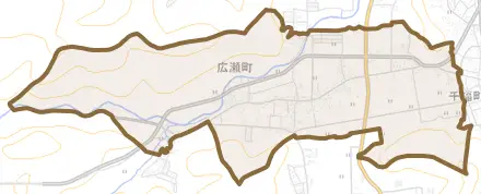 広瀬町とその周辺の地図。町の範囲を重ねている