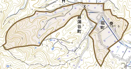 堀町とその周辺の地図。町の範囲を重ねている
