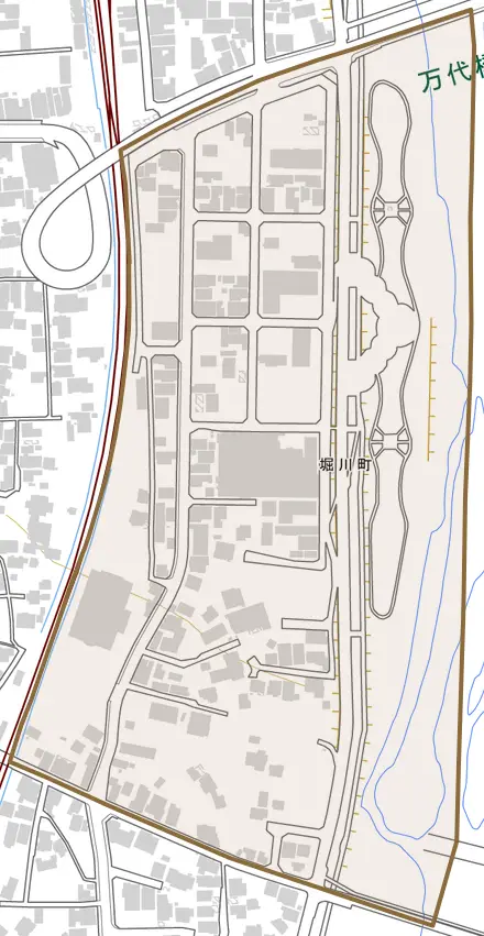 堀川町とその周辺の地図。町の範囲を重ねている