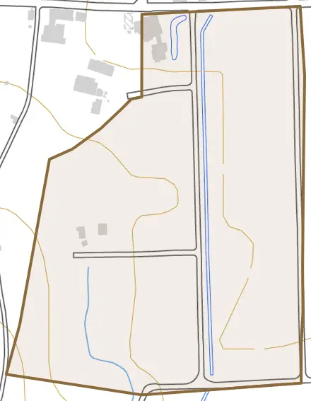 仏谷町とその周辺の地図。町の範囲を重ねている