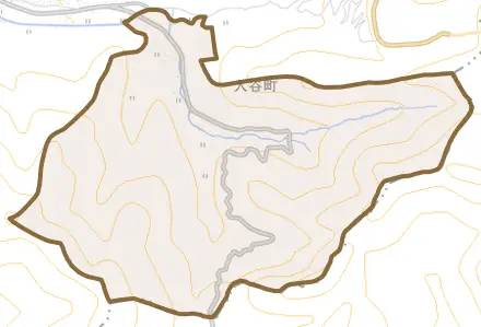入谷町とその周辺の地図。町の範囲を重ねている
