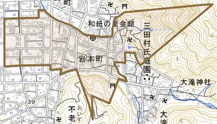 岩本町とその周辺の地図。町の範囲を重ねている