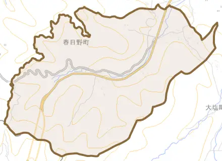 春日野町とその周辺の地図。町の範囲を重ねている