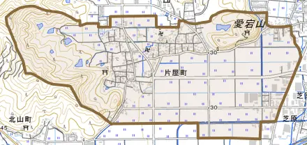 片屋町とその周辺の地図。町の範囲を重ねている