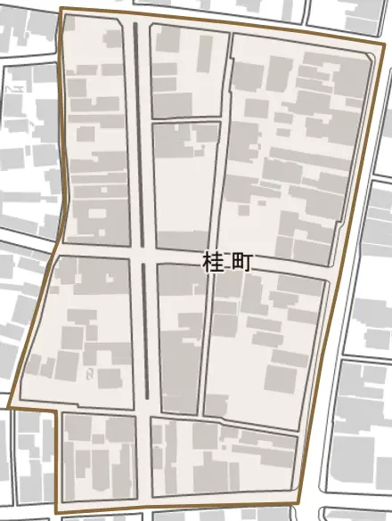 桂町とその周辺の地図。町の範囲を重ねている
