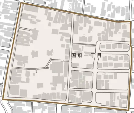 国府とその周辺の地図。町の範囲を重ねている