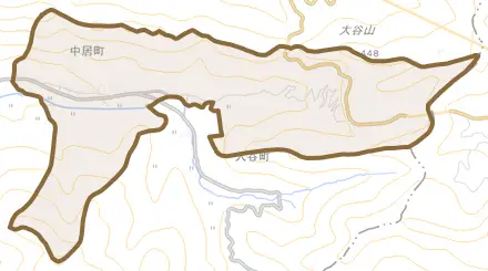 中居町とその周辺の地図。町の範囲を重ねている