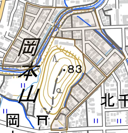 野上町とその周辺の地図。町の範囲を重ねている