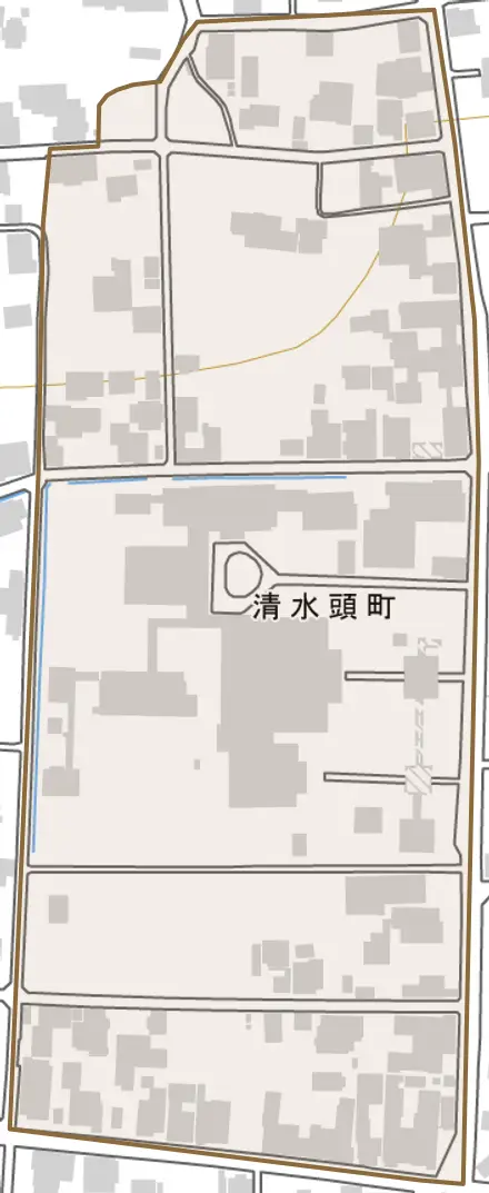 清水頭町とその周辺の地図。町の範囲を重ねている