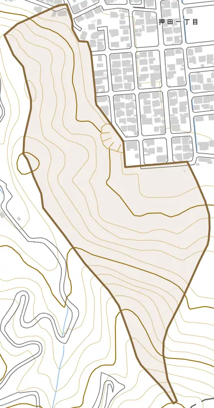 村国町とその周辺の地図。町の範囲を重ねている