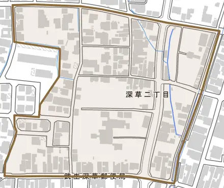 深草二丁目とその周辺の地図。町の範囲を重ねている