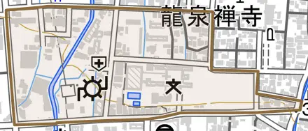 中央二丁目とその周辺の地図。町の範囲を重ねている