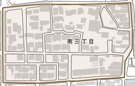 南三丁目とその周辺の地図。町の範囲を重ねている