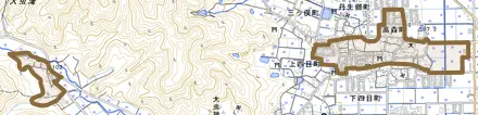 高森町とその周辺の地図。町の範囲を重ねている