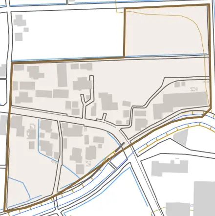 高岡町とその周辺の地図。町の範囲を重ねている