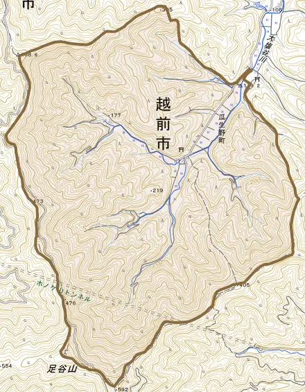 瓜生野町とその周辺の地図。町の範囲を重ねている