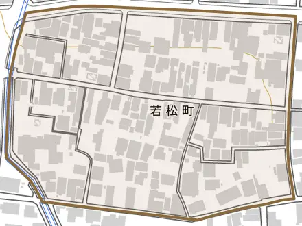 若松町とその周辺の地図。町の範囲を重ねている