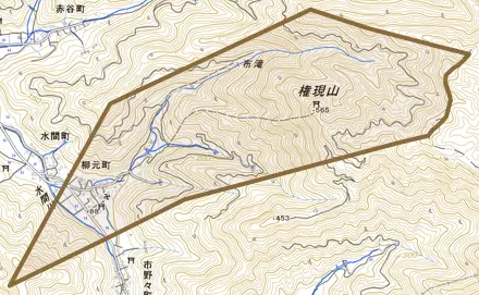 柳元町とその周辺の地図。町の範囲を重ねている