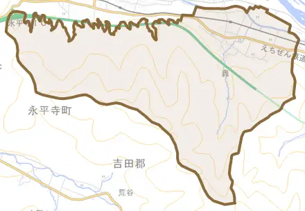 轟とその周辺の地図。町の範囲を重ねている