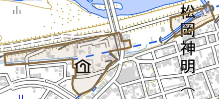 松岡椚とその周辺の地図。町の範囲を重ねている