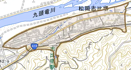 松岡志比堺とその周辺の地図。町の範囲を重ねている