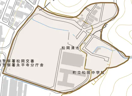 松岡清水とその周辺の地図。町の範囲を重ねている