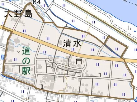 清水とその周辺の地図。町の範囲を重ねている