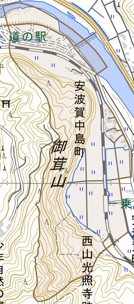 安波賀中島町とその周辺の地図。町の範囲を重ねている