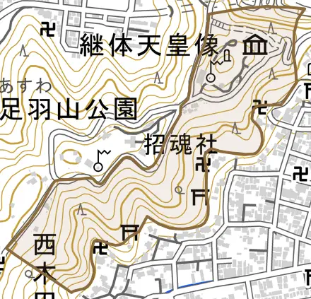 足羽上町とその周辺の地図。町の範囲を重ねている