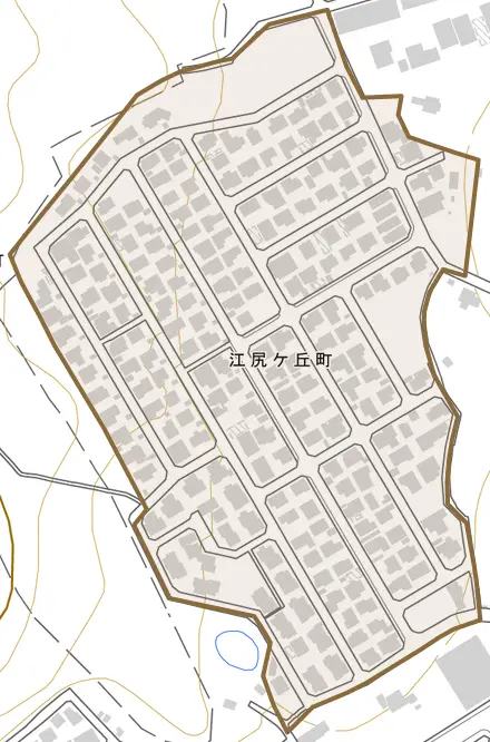 江尻ケ丘町とその周辺の地図。町の範囲を重ねている
