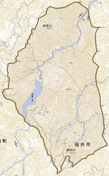 二ツ屋町とその周辺の地図。町の範囲を重ねている