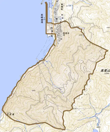 蒲生町とその周辺の地図。町の範囲を重ねている