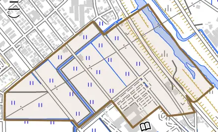下馬町とその周辺の地図。町の範囲を重ねている