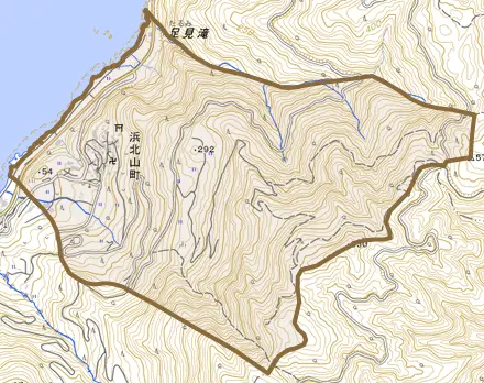 浜北山町とその周辺の地図。町の範囲を重ねている