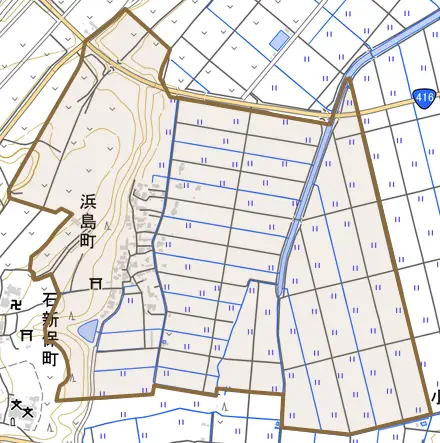 浜島町とその周辺の地図。町の範囲を重ねている