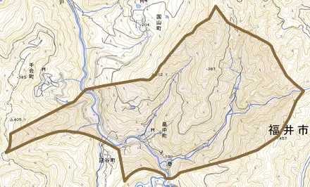 畠中町とその周辺の地図。町の範囲を重ねている