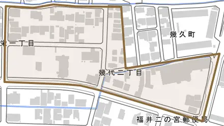 幾代とその周辺の地図。町の範囲を重ねている