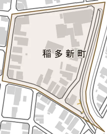 稲多新町とその周辺の地図。町の範囲を重ねている