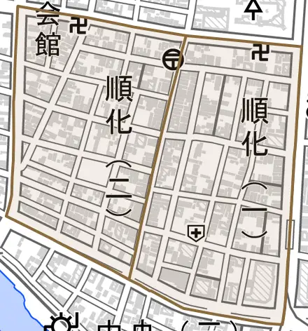 順化とその周辺の地図。町の範囲を重ねている