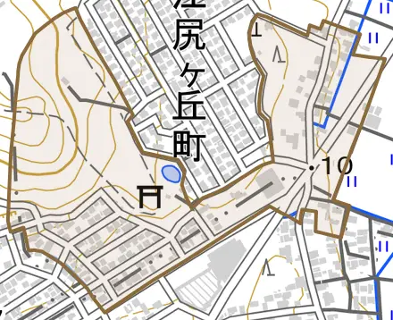 上江尻町とその周辺の地図。町の範囲を重ねている