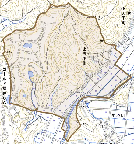 上天下町とその周辺の地図。町の範囲を重ねている